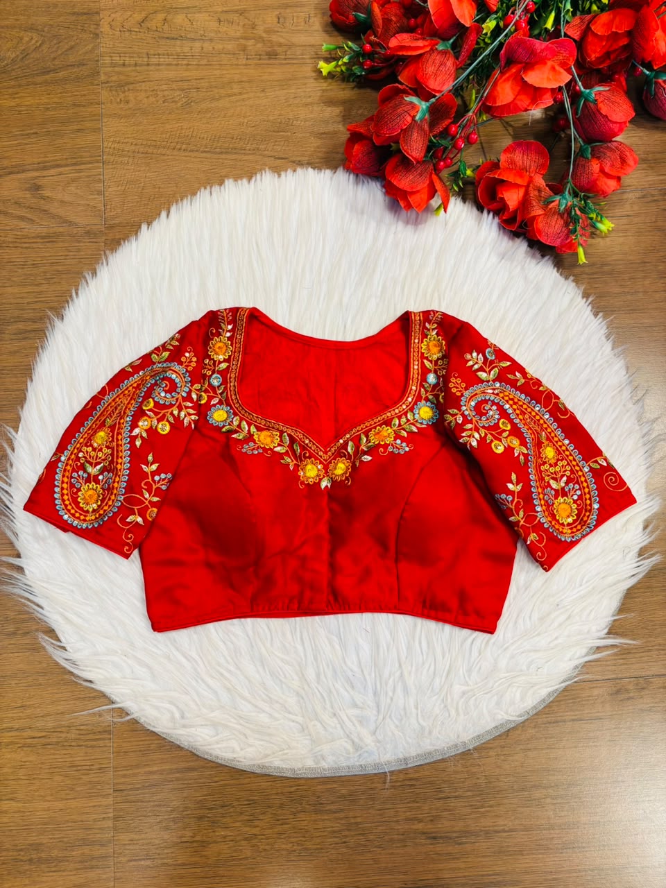 Festive Paisley Vichitra Silk Blouse