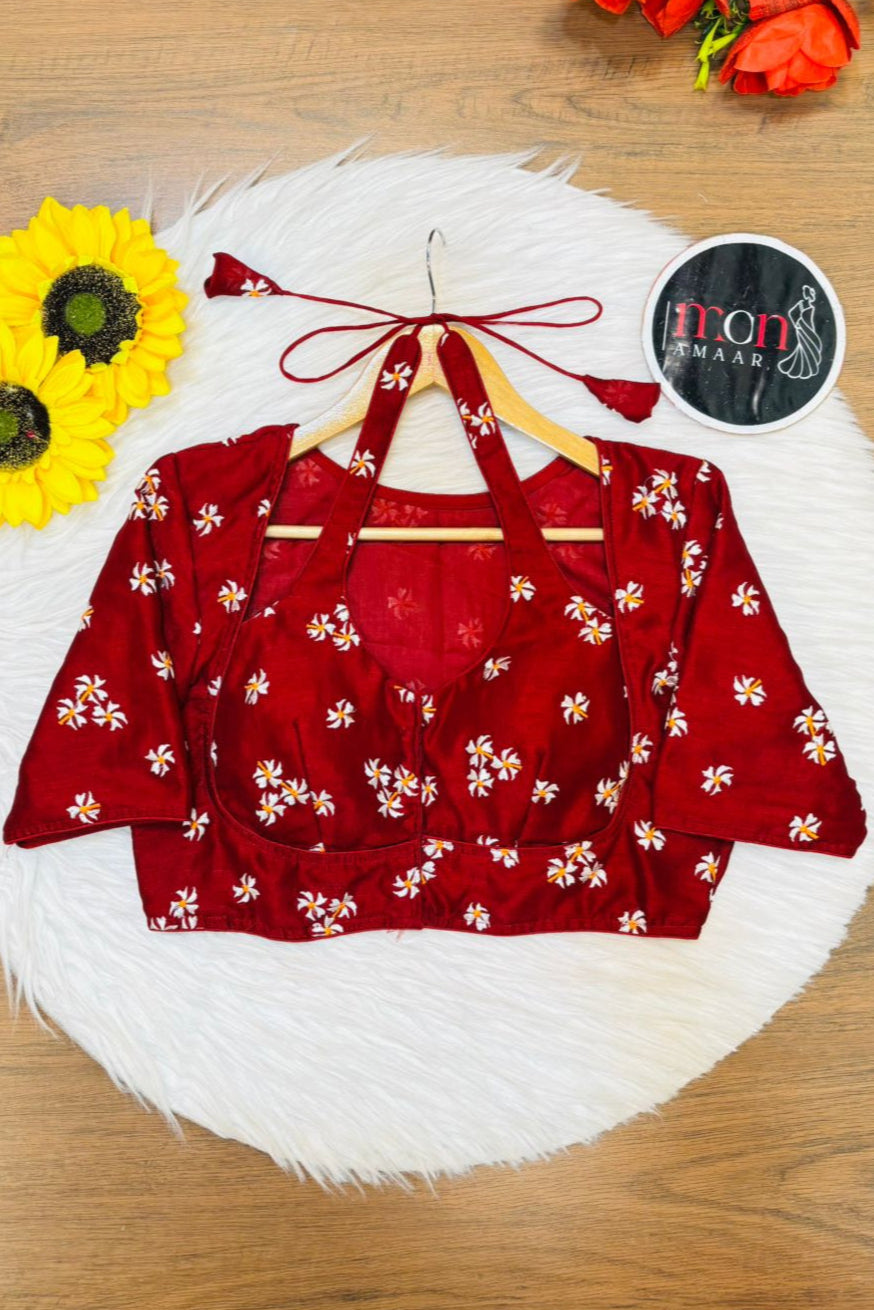 Maroon Shiuli Masaba Style Vichitra Silk Blouse