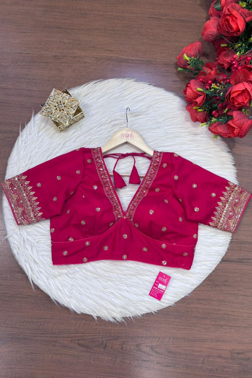 Sweet Embrace Pink color Designer Blouse(V-Neck)