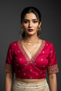 Sweet Embrace Pink color Designer Blouse(V-Neck)