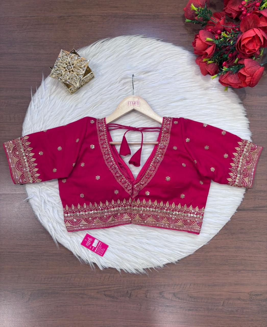 Sweet Embrace Pink color Designer Blouse(V-Neck)