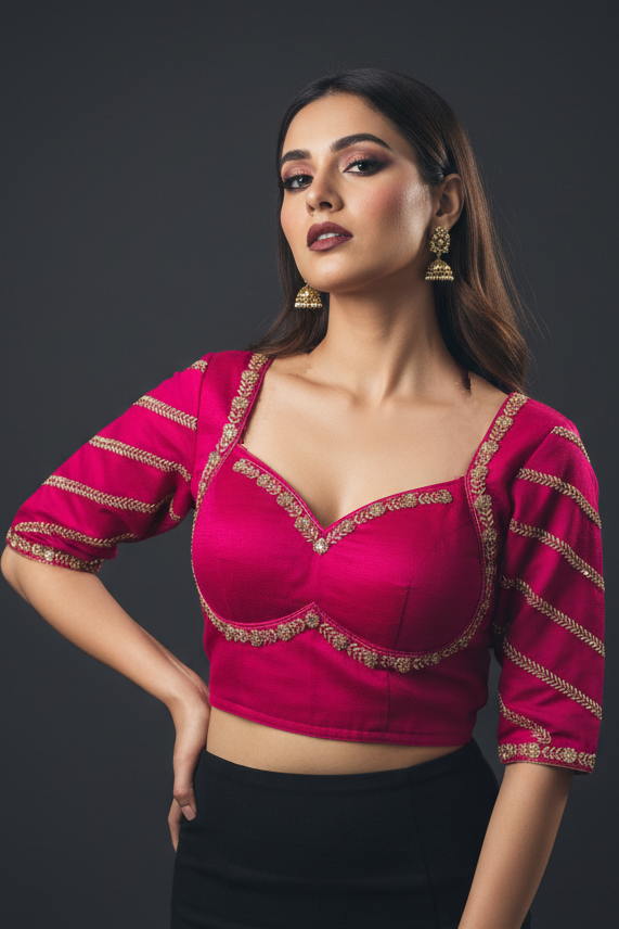 Partywear Pink Vichitra Silk Blouse