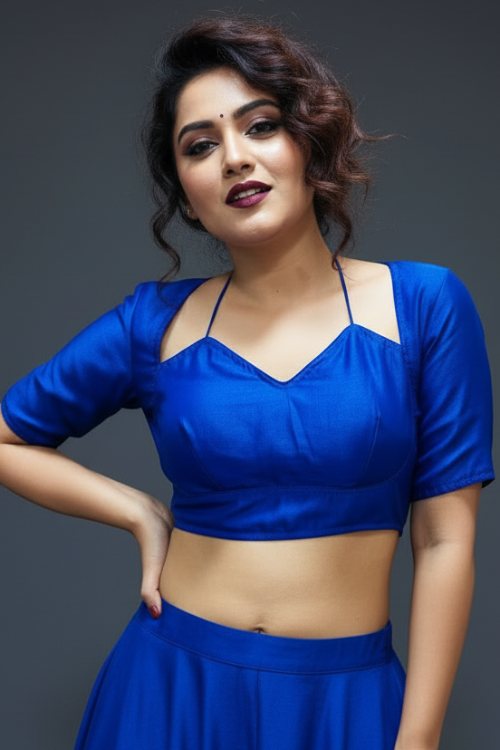 Blue Masaba Style Vichitra Silk Blouse