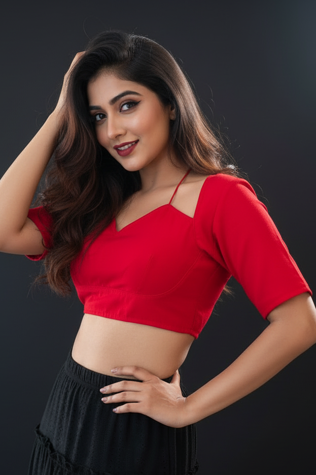 Red Masaba Style Vichitra Silk Blouse