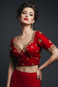 Red Clash Designer Vichitra Silk Blouse
