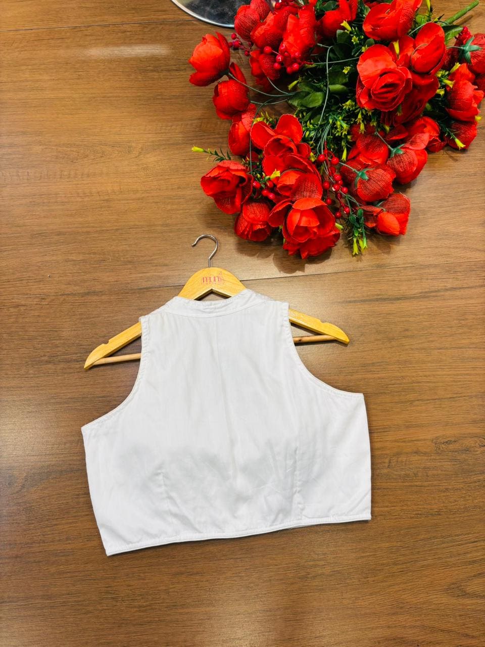 Solid White Halter Cotton Blouse