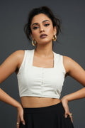 Solid White Halter Cotton Blouse