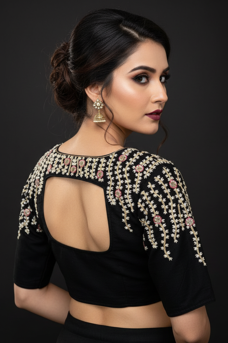 Silent Poetry - Vichitra Silk Designer Blouse