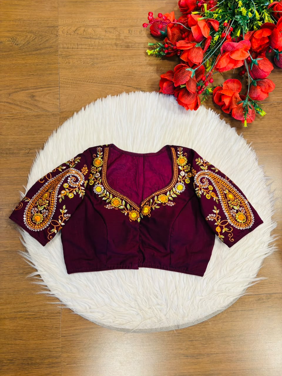 Festive Paisley Vichitra Silk Blouse