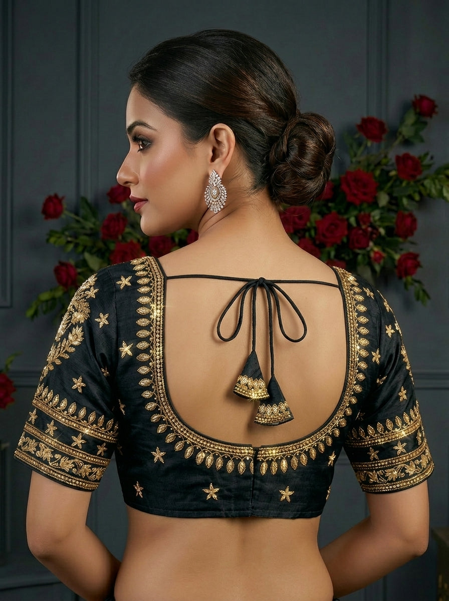 Black Fancy Silk Blouse