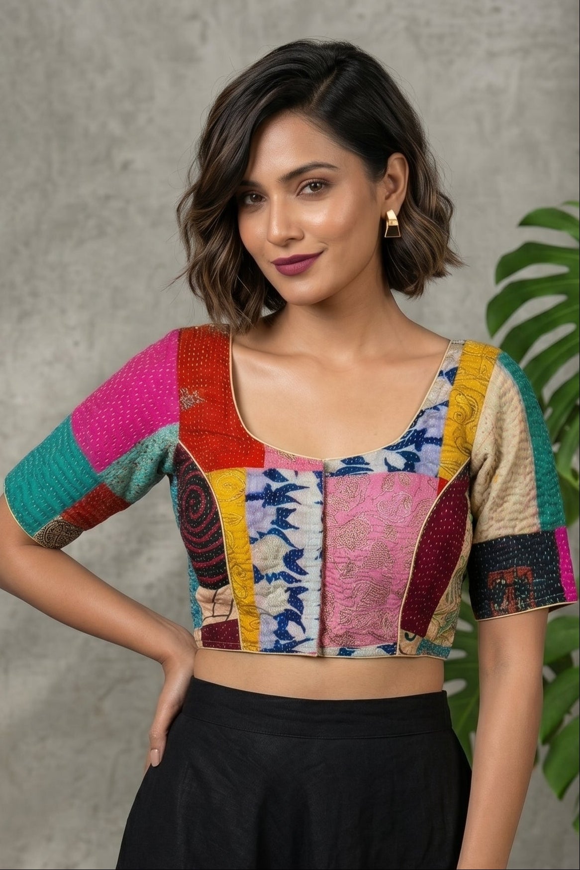 Folk Fusion Boul Kantha Stitch Blouse (Combo-2)