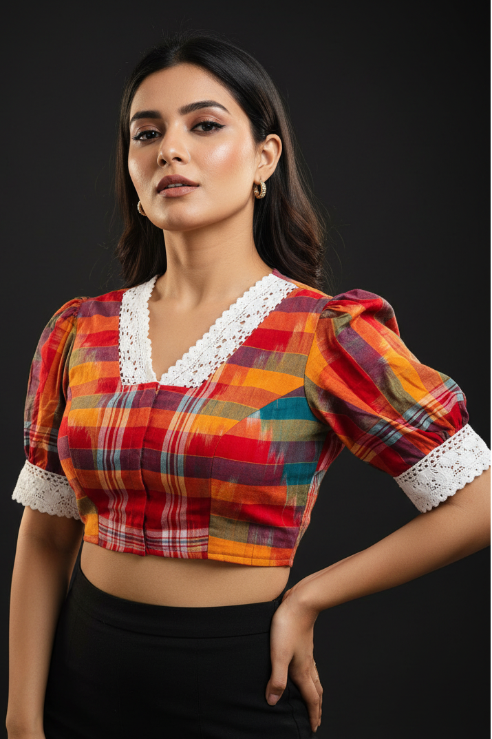 Puff Sleeves Gamcha  Blouse