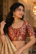 Dreamy Lens-Katan Silk Banarasi Blouse(Maroon)